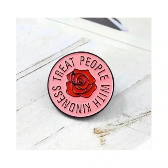 Treat People With Kindness Pink Enamel Pin Motivational Quote Accessory New - Picture 12 of 12